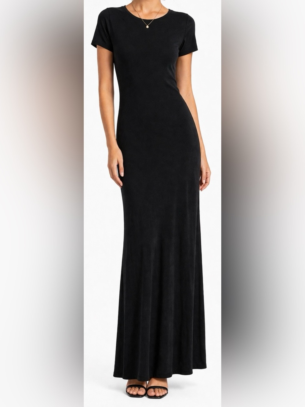 Vintage Black Bodycon Maxi Dress Flutter Sleeve Size Small